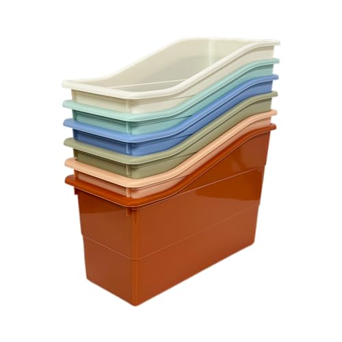 RAUVOLFIA 6 Pack Durable Plastic Book and Binder Holder Files Book Bins for Classroom Vertical Storage Book Organizer Folder Office Classroom Organization Containers Supplies Boho - Image 1