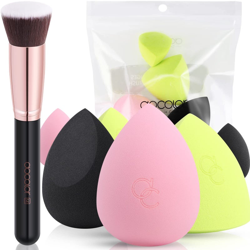 Docolor 61Pcs Makeup Sponges  Brush Foundation Blending Beauty Sponge  Flat Top Kabuki Brush Liquid Cream Powder Buffing Blending Full Coverage Foundation