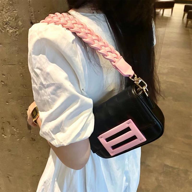 2022 Arrival Handmade Woven Wide Shoulder Strap Underarm Bag Ins Niche Texture Colorblock Small Square Bag For Women - Image 1