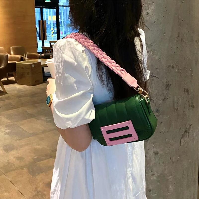 2022 Arrival Handmade Woven Wide Shoulder Strap Underarm Bag Ins Niche Texture Colorblock Small Square Bag For Women - Image 3