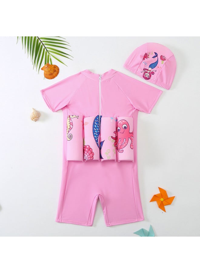 Loquat Wave Dieyi 2023 Children's Buoyancy Swimsuit Cartoon Animal Mermaid Cute One-piece Children's Short-sleeved Swimsuit-Color:Pink- - Image 2