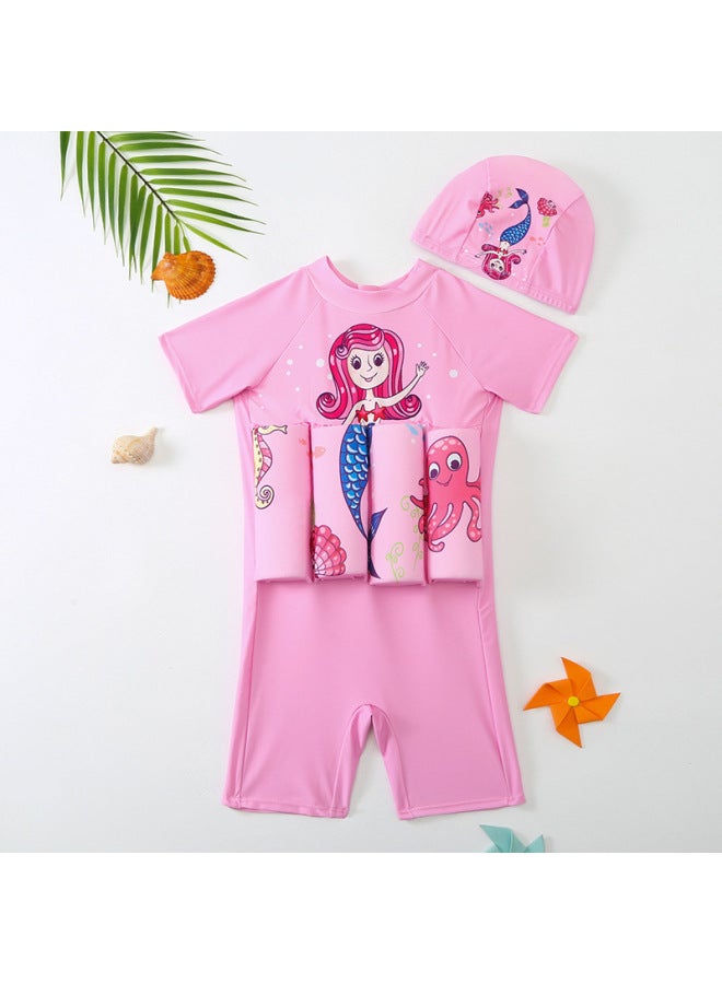 Loquat Wave Dieyi 2023 Children's Buoyancy Swimsuit Cartoon Animal Mermaid Cute One-piece Children's Short-sleeved Swimsuit-Color:Pink- - Image 1