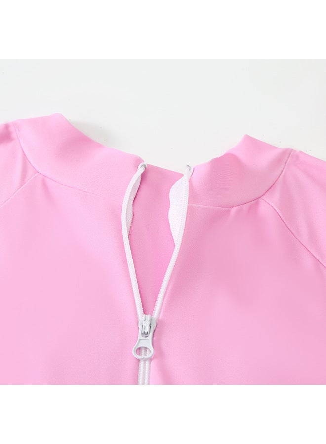 Loquat Wave Dieyi 2023 Children's Buoyancy Swimsuit Cartoon Animal Mermaid Cute One-piece Children's Short-sleeved Swimsuit-Color:Pink- - Image 3