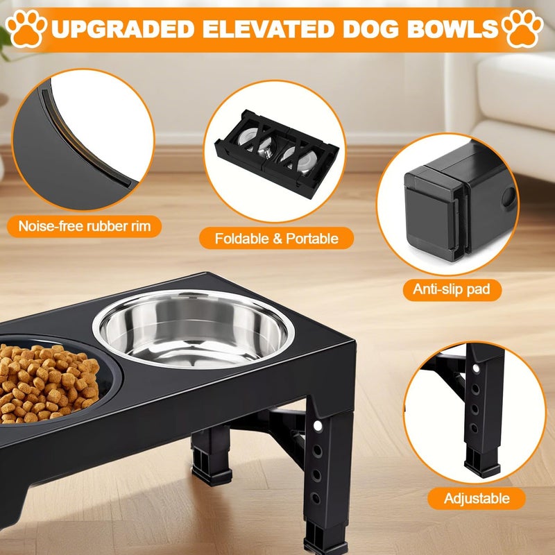 BLYPHOO KSA market popular practical build Elevated Dog Bowl: Raised Bowl Stand with Two 1.5L Stainless Steel Bowls & 1 Slow Feeder Dog Bowls, Adjustable Bowls Stand with Anti Slip Feet, for Small, Medium and Large Pets (black) Labor saving optimized design - Image 5