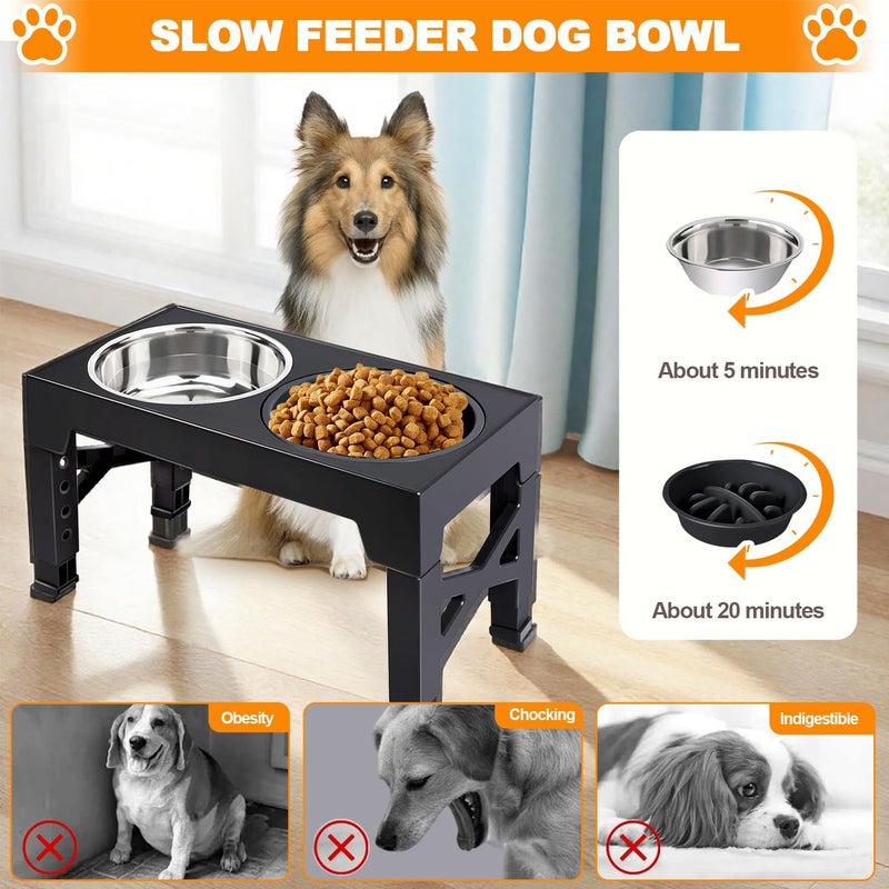 BLYPHOO KSA market popular practical build Elevated Dog Bowl: Raised Bowl Stand with Two 1.5L Stainless Steel Bowls & 1 Slow Feeder Dog Bowls, Adjustable Bowls Stand with Anti Slip Feet, for Small, Medium and Large Pets (black) Labor saving optimized design - Image 2