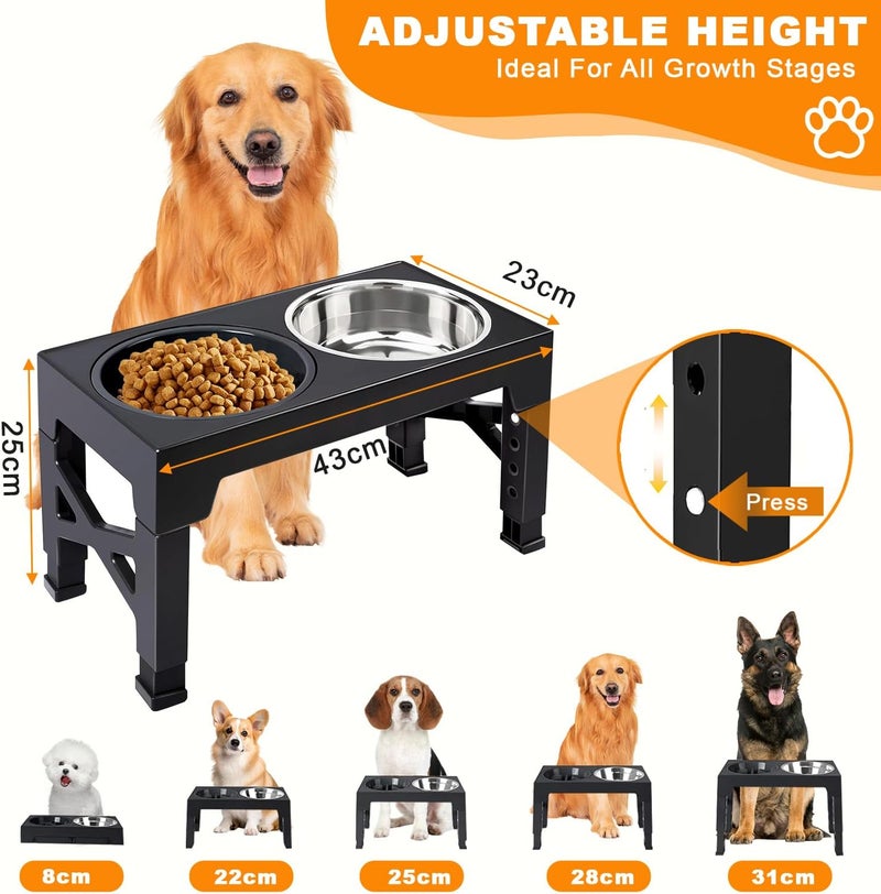 BLYPHOO KSA market popular practical build Elevated Dog Bowl: Raised Bowl Stand with Two 1.5L Stainless Steel Bowls & 1 Slow Feeder Dog Bowls, Adjustable Bowls Stand with Anti Slip Feet, for Small, Medium and Large Pets (black) Labor saving optimized design - Image 4