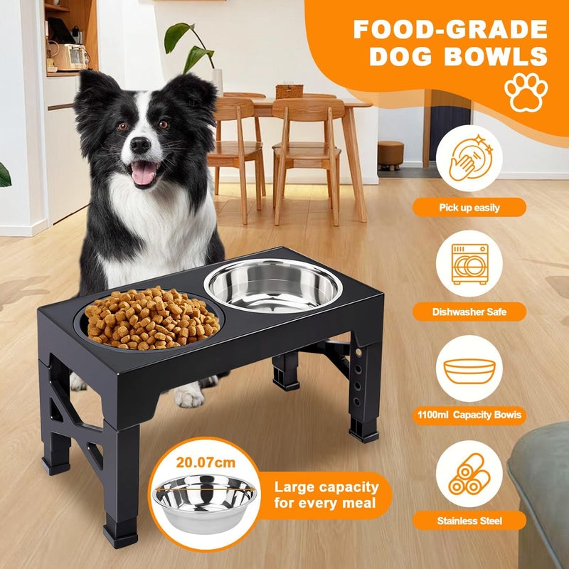 BLYPHOO KSA market popular practical build Elevated Dog Bowl: Raised Bowl Stand with Two 1.5L Stainless Steel Bowls & 1 Slow Feeder Dog Bowls, Adjustable Bowls Stand with Anti Slip Feet, for Small, Medium and Large Pets (black) Labor saving optimized design - Image 3