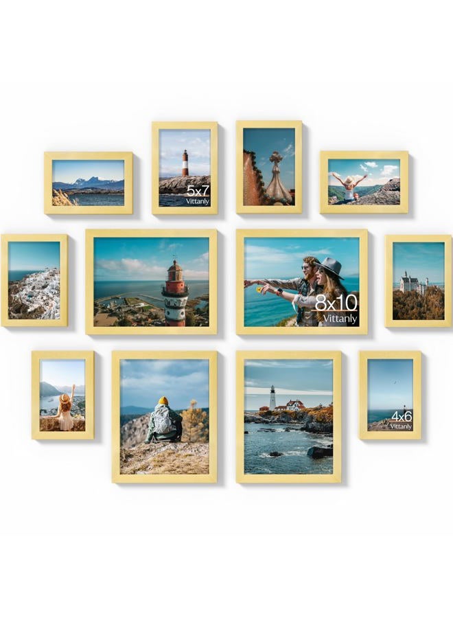Vittanly Picture Frames Collage Wall Decor for Mounting or Tabletop Display, Gallery Wall Frame Set for Family, Multi Sizes Including 4pcs 8x10, 4pcs 5x7, 4pcs 4x6, Gold - Image 1
