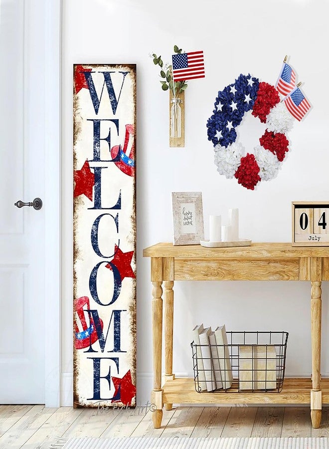BINFEN 4th of July Wreath - Red White Blue Silk Hydrangea Patriotic Wreaths for Front Door, Memorial & Independence Day Decorations, Americana Decor for Porch Wall Window Outdoor (16”, with Flags) - Image 5