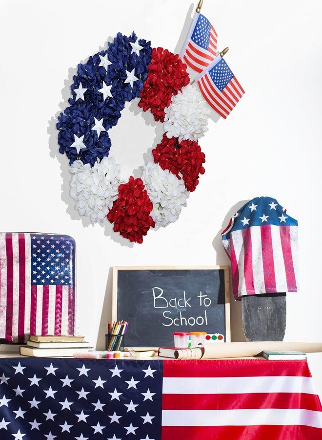 BINFEN 4th of July Wreath - Red White Blue Silk Hydrangea Patriotic Wreaths for Front Door, Memorial & Independence Day Decorations, Americana Decor for Porch Wall Window Outdoor (16”, with Flags) - Image 3
