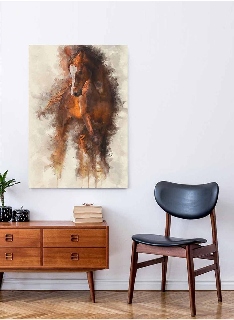 LOWHA Framed Canvas Wall Art Stretched Over Wooden Frame, Arabian Horse  Painting, For Home, Living Room, Office Decor  - Image 1