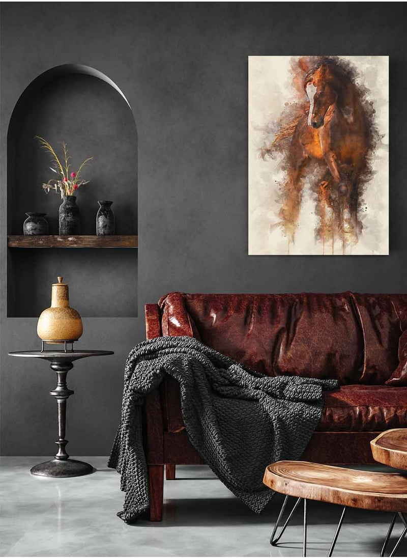 LOWHA Framed Canvas Wall Art Stretched Over Wooden Frame, Arabian Horse  Painting, For Home, Living Room, Office Decor  - Image 4