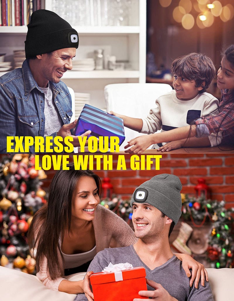 MELASA Unisex LED Beanie with The Light, USB Rechargeable Hands Free Headlamp Hat, Knitted Night Light Beanie Cap Flashlight Hat, Men Gifts for Dad Father Husband (Grey) - Image 5