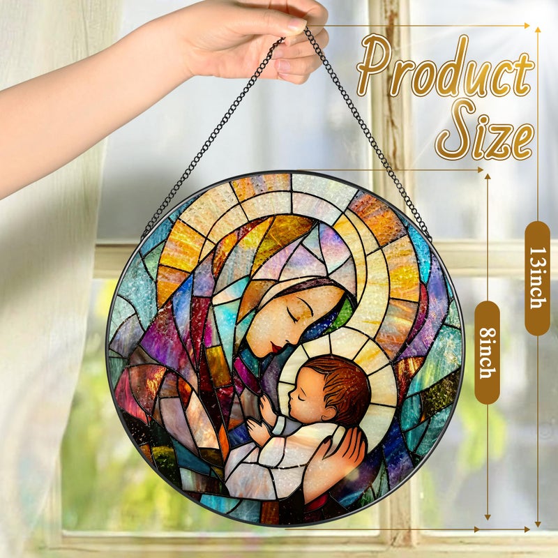LAOWEIKI Baby Jesus and The Holy Mother Mary Sun Catcher, 8 Inch Stained Glass Window Hanging, Stained Glass Decor, Christian Home Decor, Christian Gifts for Women, Religious Gifts for Women - Image 4