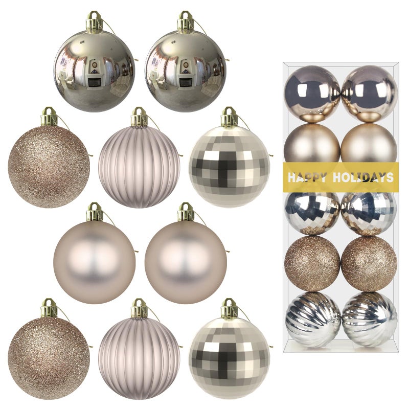 GameXcel Champagne Gold 2.5"" Christmas Balls Christmas Tree Decoration Ornaments Shatterproof Hanging Balls for Birthday Halloween Holiday Wedding Decorations Set of 10pcs - Image 1