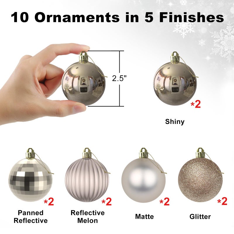GameXcel Champagne Gold 2.5"" Christmas Balls Christmas Tree Decoration Ornaments Shatterproof Hanging Balls for Birthday Halloween Holiday Wedding Decorations Set of 10pcs - Image 2