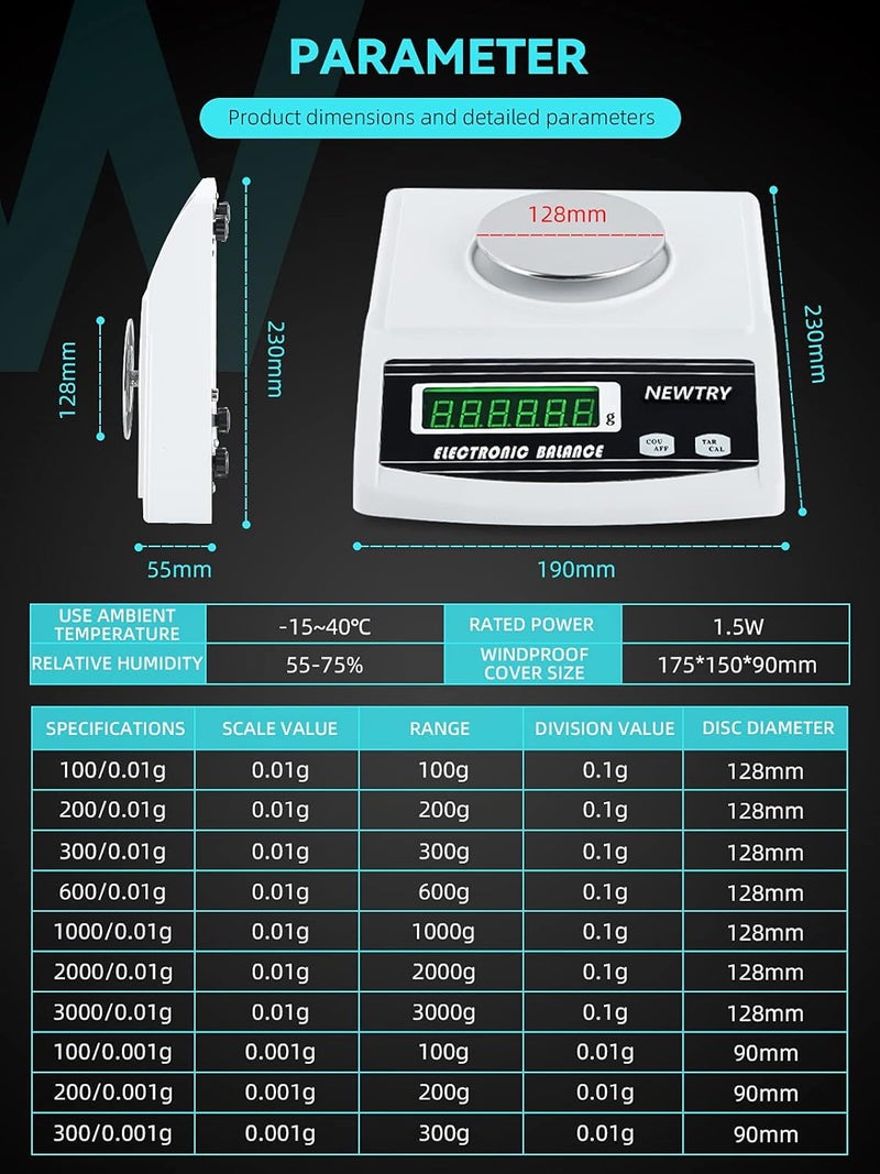 NEWTRY 100g/0.001g Electronic Fabric GSM Scale Digital Textile Weight Balance with a 0-2mm Disc Sampler Cloth Cutter for Textile Paper Non-Woven Fabrics (110V Scale+ Sampler) - Image 4