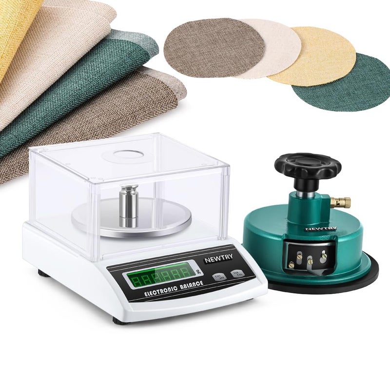NEWTRY 100g/0.001g Electronic Fabric GSM Scale Digital Textile Weight Balance with a 0-2mm Disc Sampler Cloth Cutter for Textile Paper Non-Woven Fabrics (110V Scale+ Sampler) - Image 1