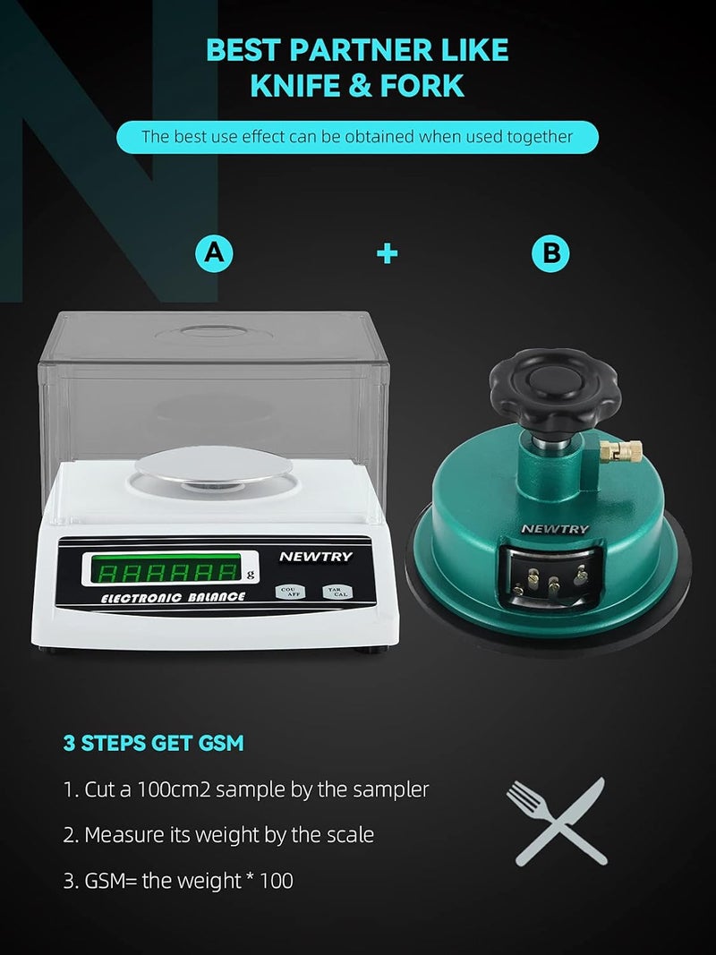 NEWTRY 100g/0.001g Electronic Fabric GSM Scale Digital Textile Weight Balance with a 0-2mm Disc Sampler Cloth Cutter for Textile Paper Non-Woven Fabrics (110V Scale+ Sampler) - Image 2