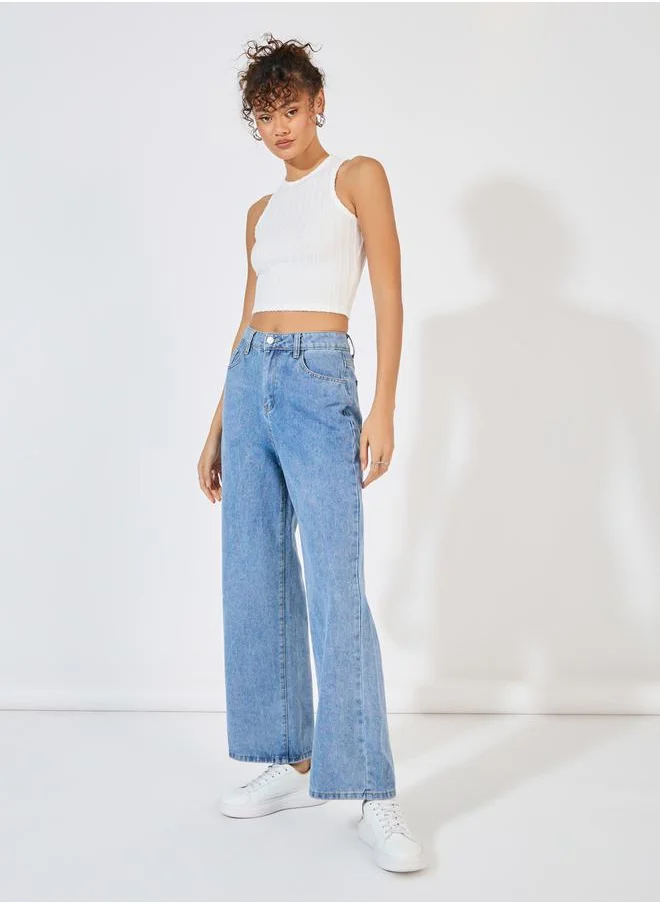 Styli Basic High Rise Wide Leg Jeans