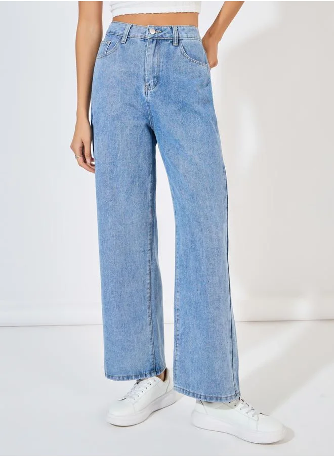 Styli Basic High Rise Wide Leg Jeans