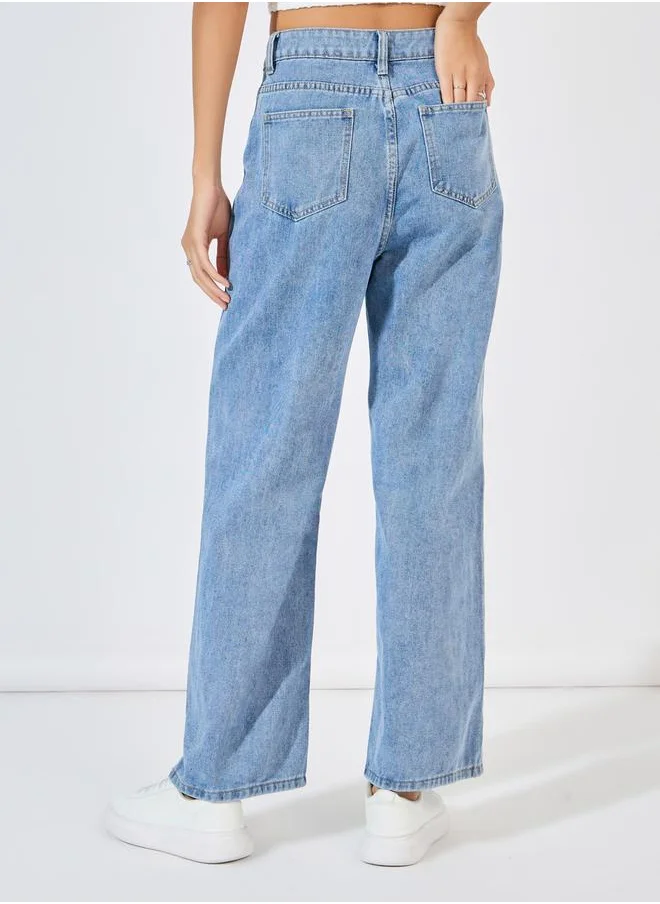 Styli Basic High Rise Wide Leg Jeans
