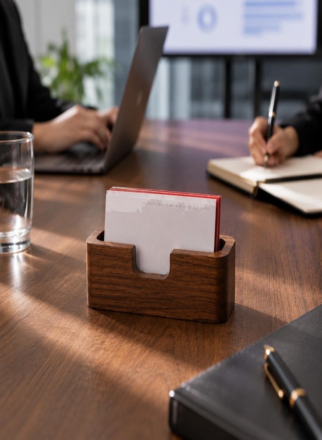 Bamber 3-pack Walnut Wood Business Card Holder for Desk Wooden Business Card Organizer Case Stand - Image 5