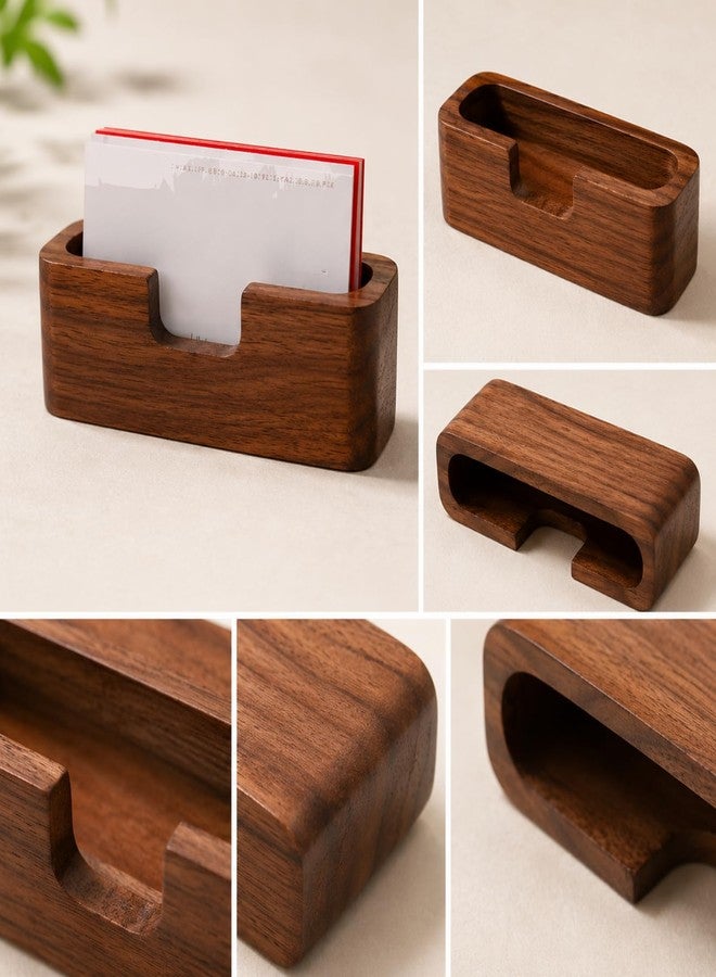Bamber 3-pack Walnut Wood Business Card Holder for Desk Wooden Business Card Organizer Case Stand - Image 2