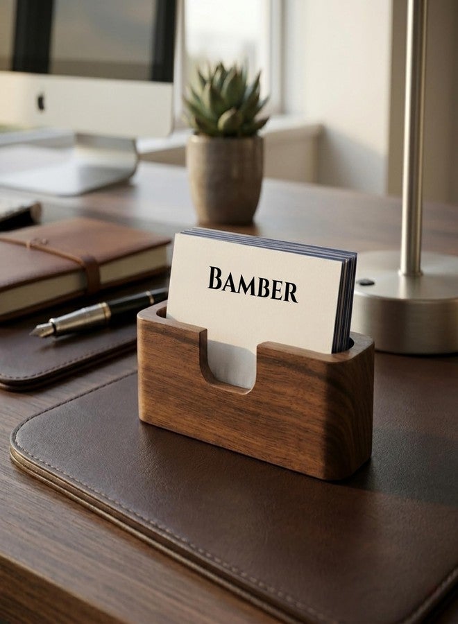 Bamber 3-pack Walnut Wood Business Card Holder for Desk Wooden Business Card Organizer Case Stand - Image 3