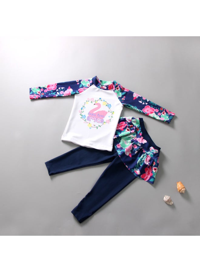 Children's Swimsuit Girls' Skirt Split Long-sleeved Trousers Girls' Middle And Big Children Students Cute Baby Sun Protection Quick-drying Clothes