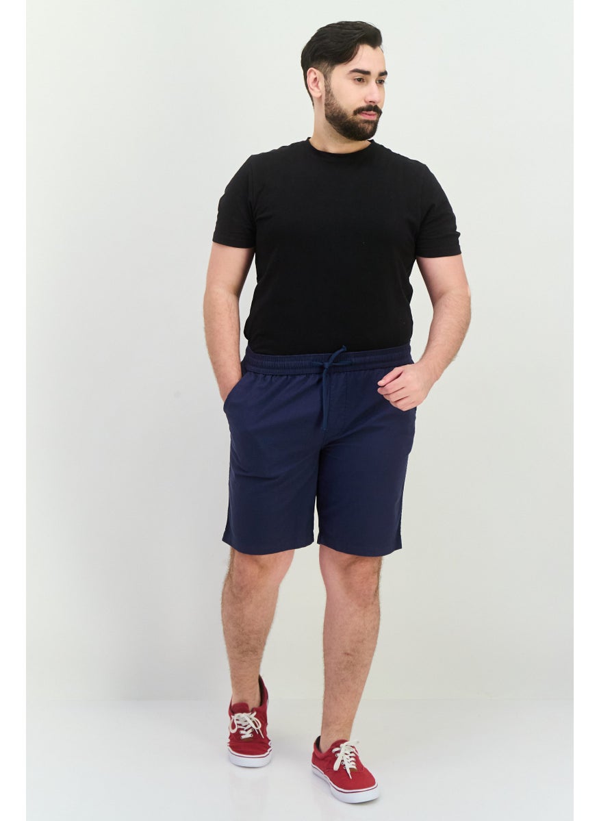Algspar Men Textured Basic Shorts, Navy  - Image 4