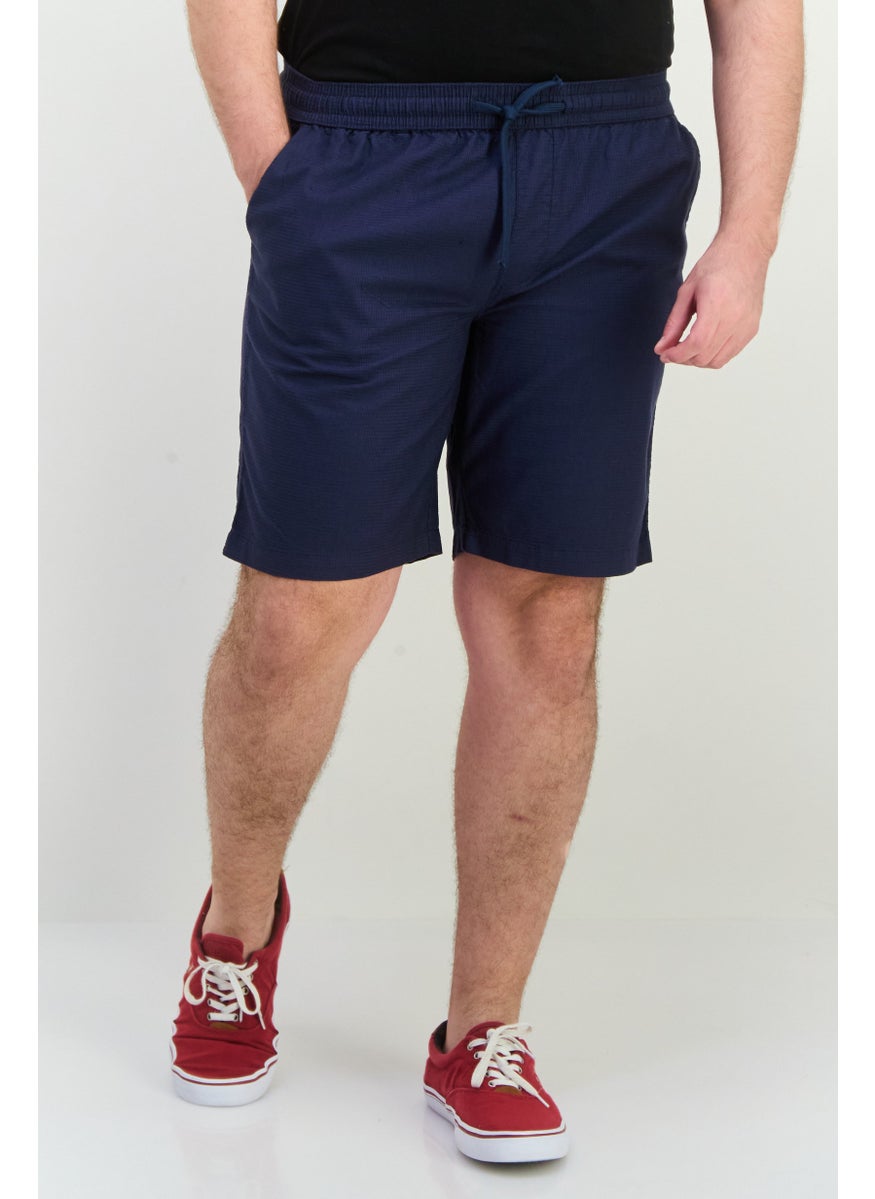 Algspar Men Textured Basic Shorts, Navy  - Image 1
