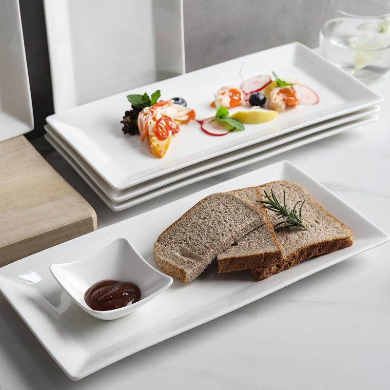 MVYAVYUS Rectangular Serving Platter Set, 12 Inch Large Serving Plates, Stackable Serving Tray for Wedding, Ceramic White Serving Platters for Entertaining, Dishwasher & Oven Safe, Gift for Housewarming (4PCS) - Image 2