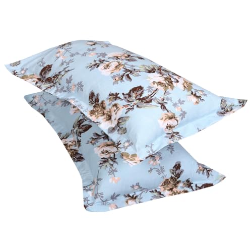 ROMEE Elegant Floral Printed Glace Cotton Double Bedsheet, 150 TC Soft Feel, Queen Size (90 x 100 Inches), with 2 Pillow Covers, Blue - Image 3