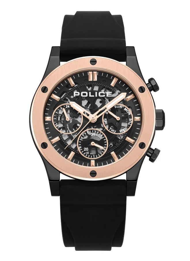 بوليس Knotty Men's Watch, 42mm Stainless Steel Case, Multi-Function Display & Silicone Strap