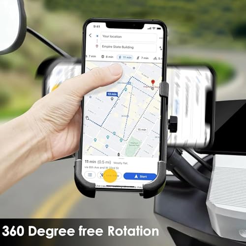 Glangeh Bike Mobile Stand | Full Metal (Aluminium Alloy) | 360° Rotation | Anti-Vibration Clamp | Fits 4.7″–7.2″ Phones (Black) - Image 4