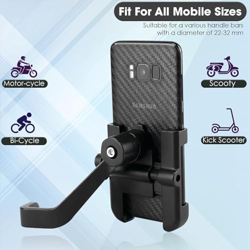 Glangeh Bike Mobile Stand | Full Metal (Aluminium Alloy) | 360° Rotation | Anti-Vibration Clamp | Fits 4.7″–7.2″ Phones (Black) - Image 3