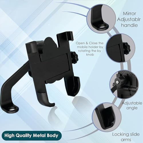Glangeh Bike Mobile Stand | Full Metal (Aluminium Alloy) | 360° Rotation | Anti-Vibration Clamp | Fits 4.7″–7.2″ Phones (Black) - Image 5