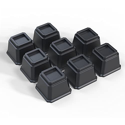 Ahasolid Bed Risers 4 Inch Heavy Duty Furniture Risers for Bed Frame Couch Desk Chair Lifts Up to 1500 lb Set of 8 Black