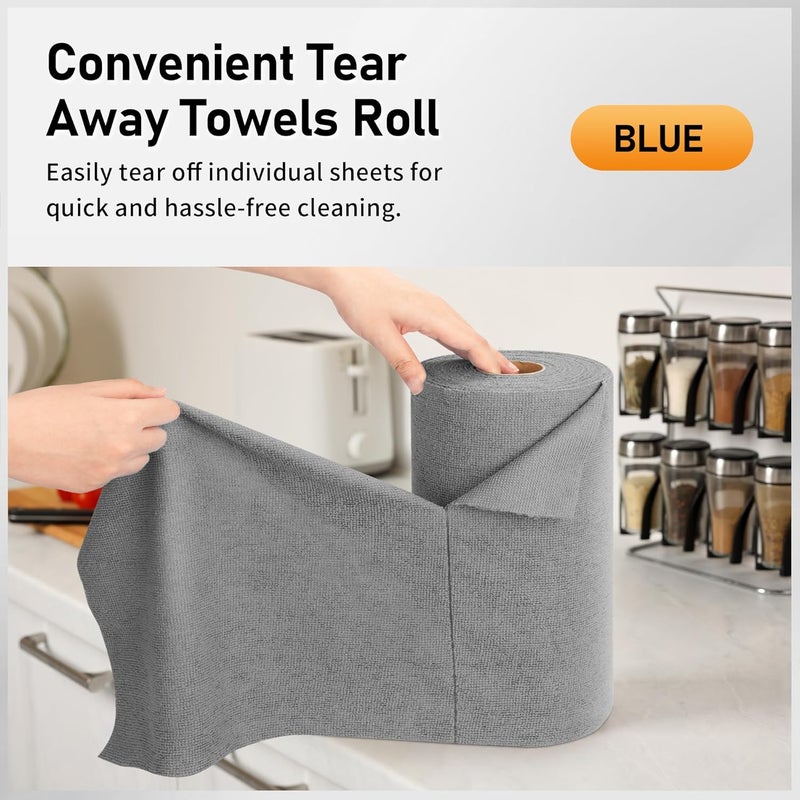HOMERHYME Microfiber Cleaning Cloth Roll 75 Pack Tear Away Microfiber Towels Reusable Washable Shop Towels Lint Free Cleaning Rags for Car Home Garage Workshop 115x115 Grey - Image 3