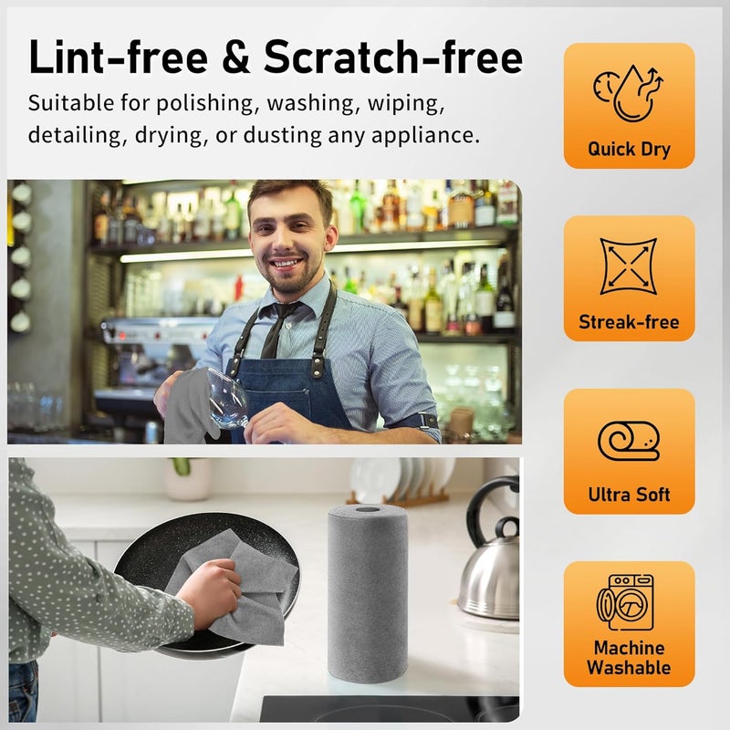 HOMERHYME Microfiber Cleaning Cloth Roll 75 Pack Tear Away Microfiber Towels Reusable Washable Shop Towels Lint Free Cleaning Rags for Car Home Garage Workshop 115x115 Grey - Image 4