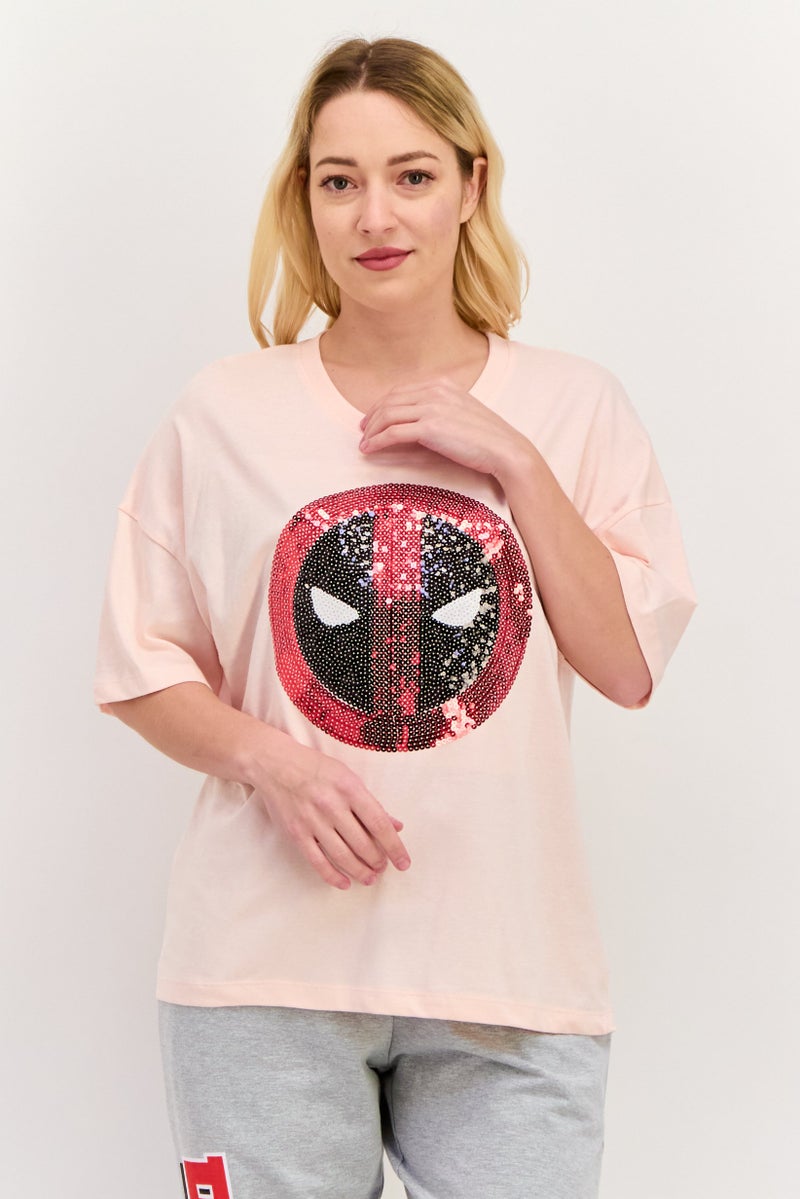 MARVEL Women 2 Piece Embellished T-Shirt And Pants Pajama Set, Multicolor - Image 3