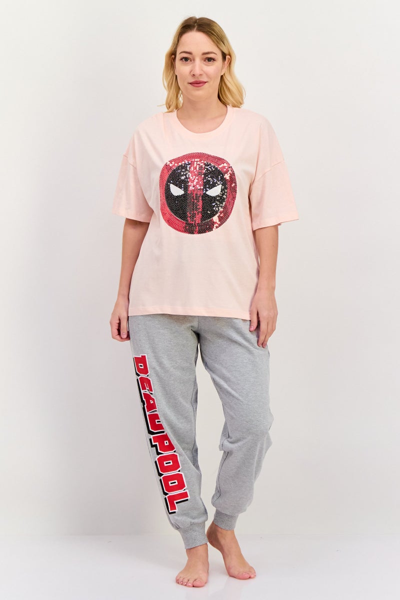 MARVEL Women 2 Piece Embellished T-Shirt And Pants Pajama Set, Multicolor - Image 1