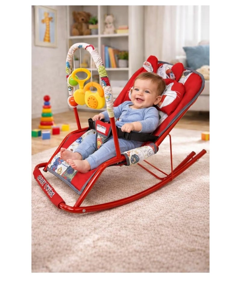 Baby Bouncer with Safety Belt and Toy Set (red) - Image 3