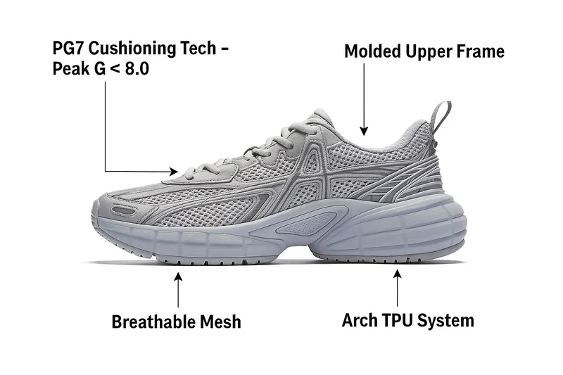 ANTA Retro Thick-Sole Sneakers - Breaking Dawn - Grey