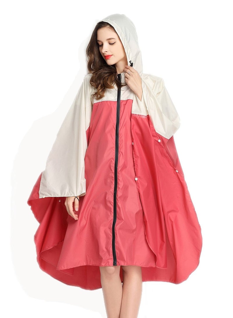 SYOSI Fashion Hooded Rain Poncho with Pocket Waterproof Raincoat Jacket Zipper Style for Men/Women Adults Family Rain Ponchos with Drawstring Hood   Perfect for Camping Hiking Beach  Travel Red  - Image 1
