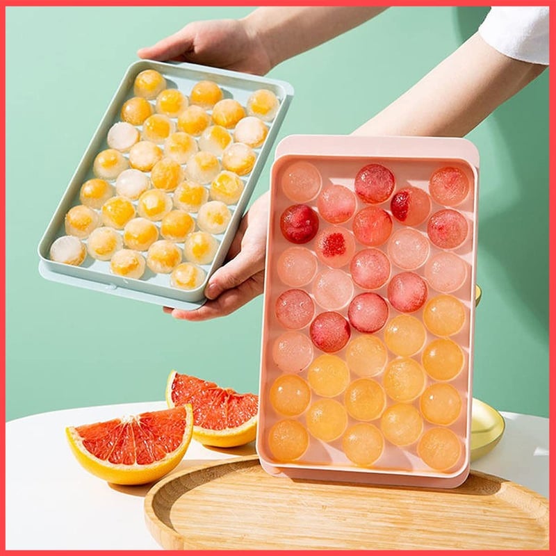 Wolpin Ice Cube Tray with Lid Round Ice Maker Pop-up Tray Ice Mould PP Material, 33 Cube Per Trays (Pack of 2) BPA Free, Polypropylene - Image 1