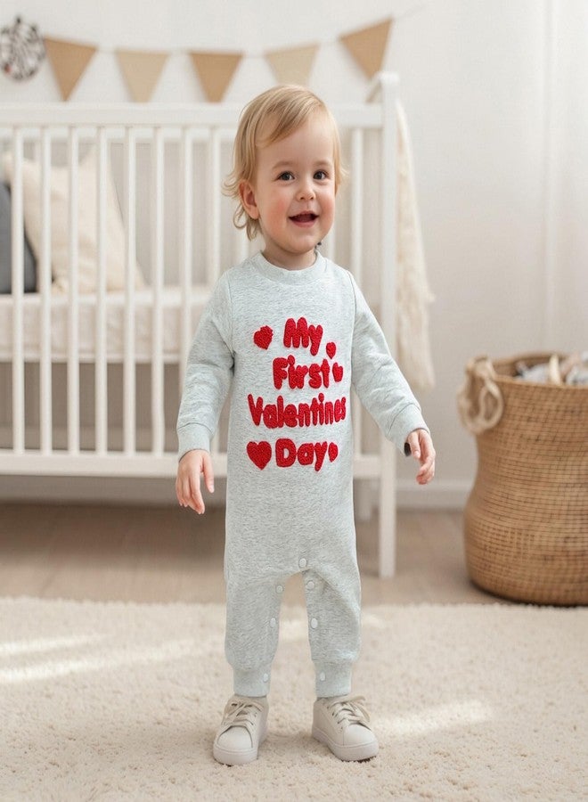 LouVasabuce My First Valentines Day Baby Clothes Outfits Letter Heart Embroidery Romper Jumpsuit Newborn Girl Boy Clothing (Gray, 3-6 Months) - Image 3