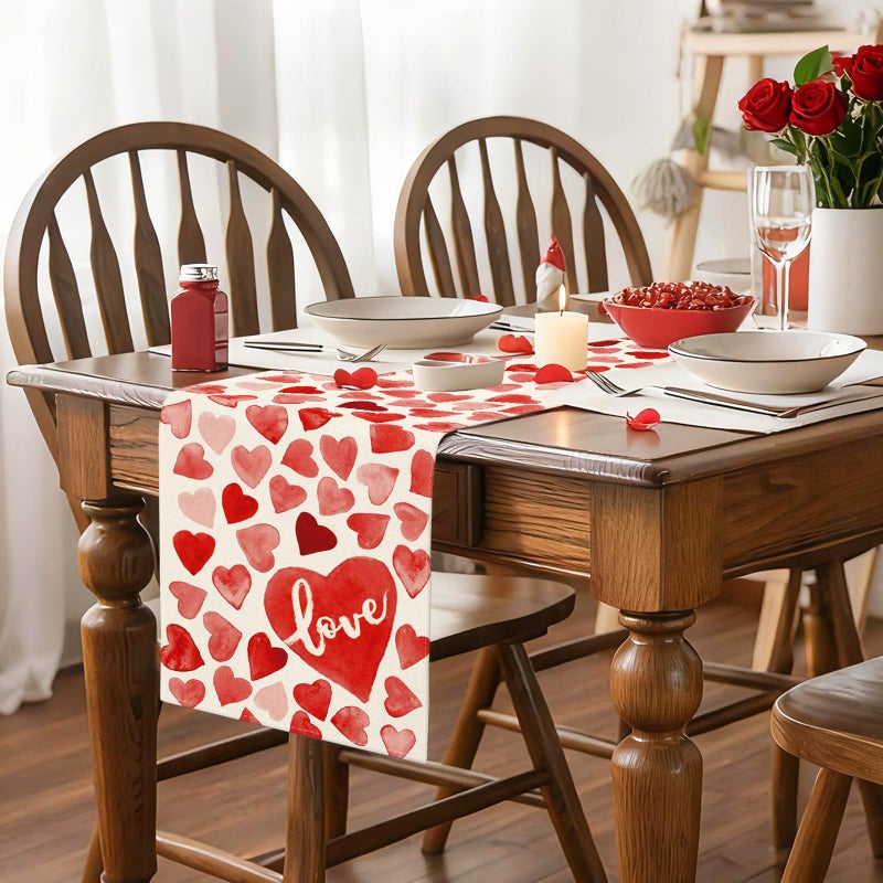Artscope Red Love Hearts Valentines Day Table Runner, Anniversary Wedding Kitchen Dining Table Decoration for Valentine Home Decor 13x72 Inch - Image 3