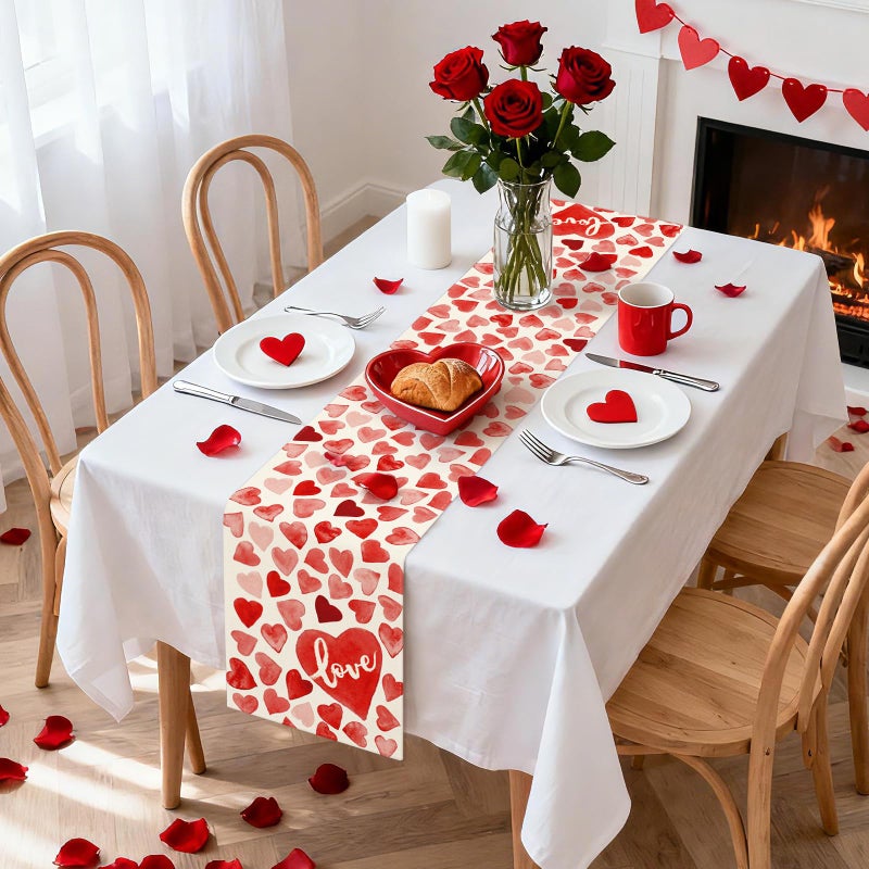 Artscope Red Love Hearts Valentines Day Table Runner, Anniversary Wedding Kitchen Dining Table Decoration for Valentine Home Decor 13x72 Inch - Image 4